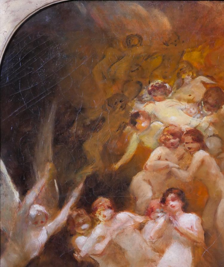 Pierre POUJOL, La tentazione di Sant'Antonio, dipinto religioso, 1890 circa Marsiglia, donna nuda