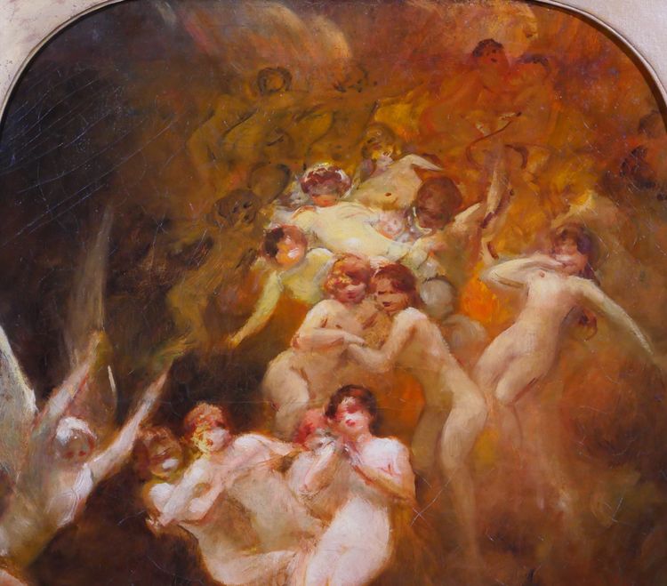 Pierre POUJOL, La tentazione di Sant'Antonio, dipinto religioso, 1890 circa Marsiglia, donna nuda