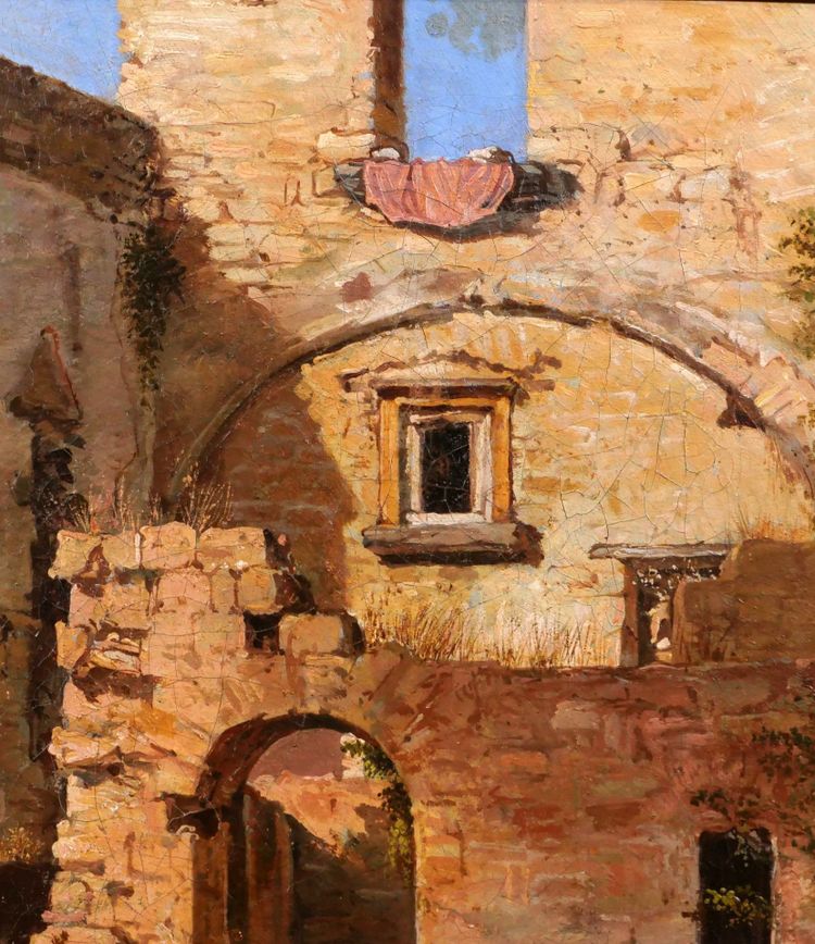 Federico WENZEL, Italie, paysage de ruines, tableau, 1863, Grand Tour Antiquité homme