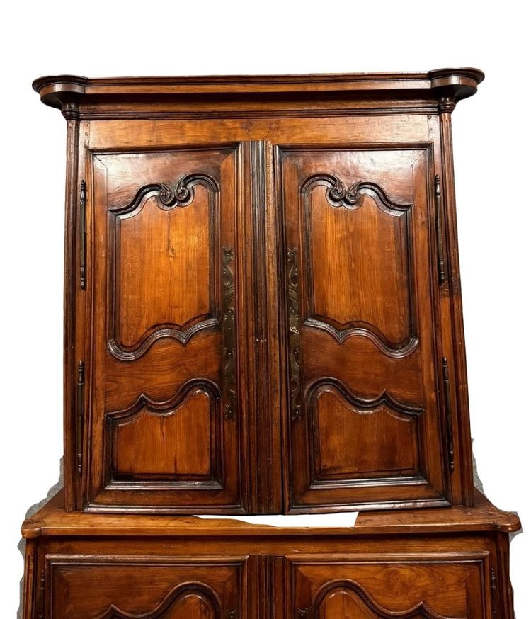Louis XV-style two-piece buffet in cherry and walnut circa 1880-1900