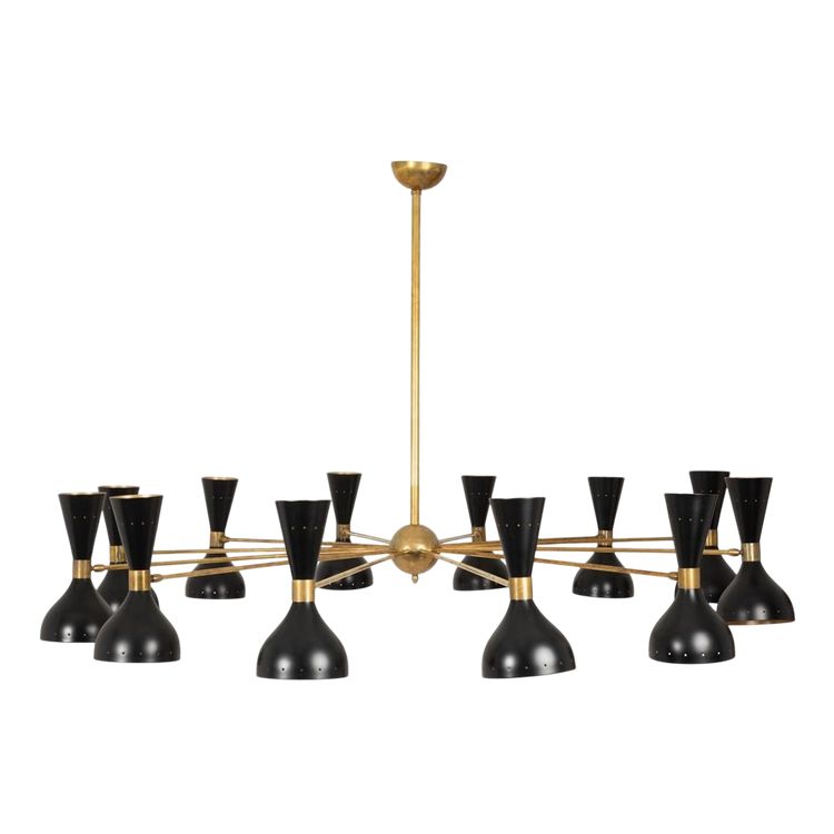 Diabolo chandelier in patinated brass and black lacquer. Contemporain.LS64531920