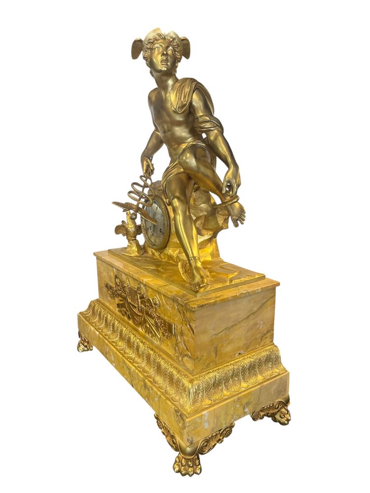Large clock (70cm) - Mercury - bronze/marble - France - 19th century