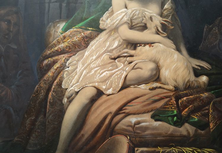 Incisione a colori Esmeralda e Quasimodo dopo Steuben XIX secolo Notre-Dame de Paris