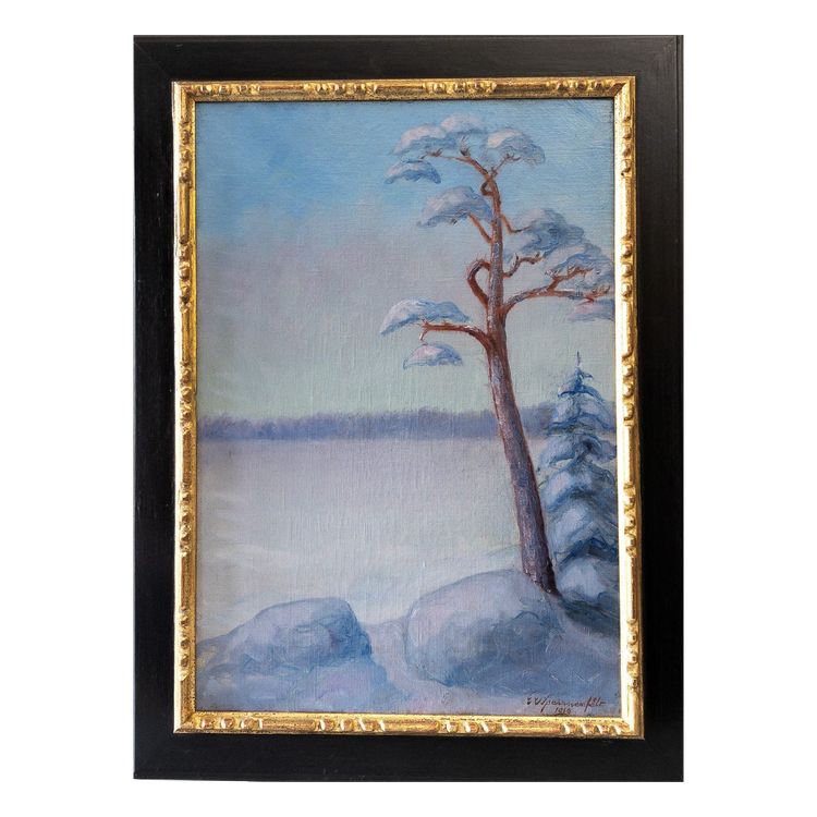 Winterlandschaft Ölgemälde auf Leinwand von G. Von Sparrvenfält Schwedischer Maler 20.