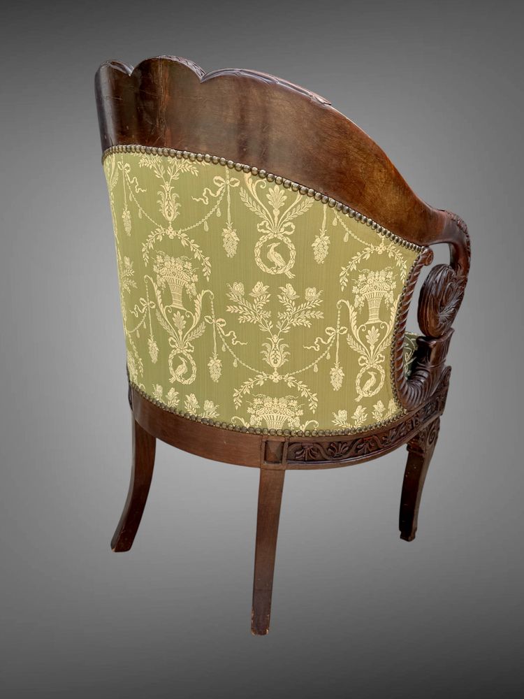 FRENCH CEREMONIAL ARMCHAIR, CARVED MAHOGANY STRUCTURE, EMPIRE PERIOD
