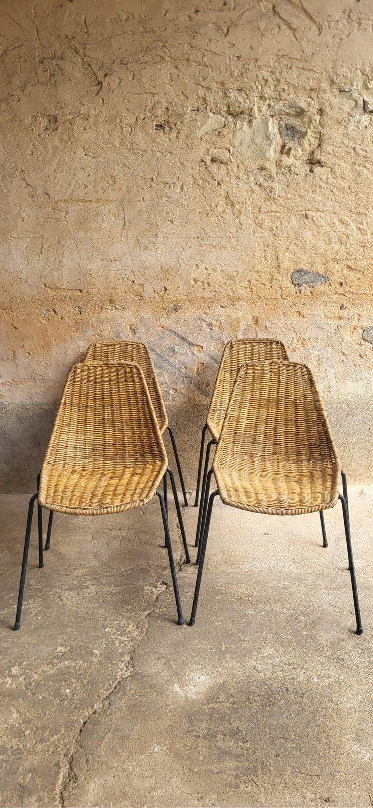 4 sedie a cesto in vimini di Gian Franco Legler, anni 1950-60
