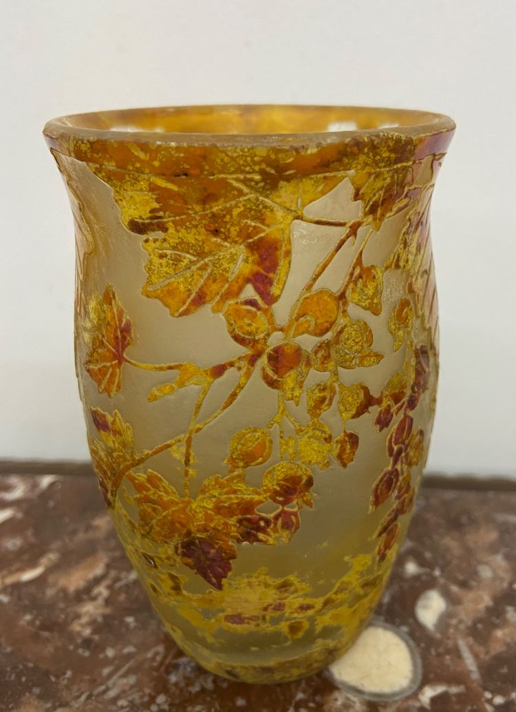 Daum Nancy vase with rose hip Art Nouveau