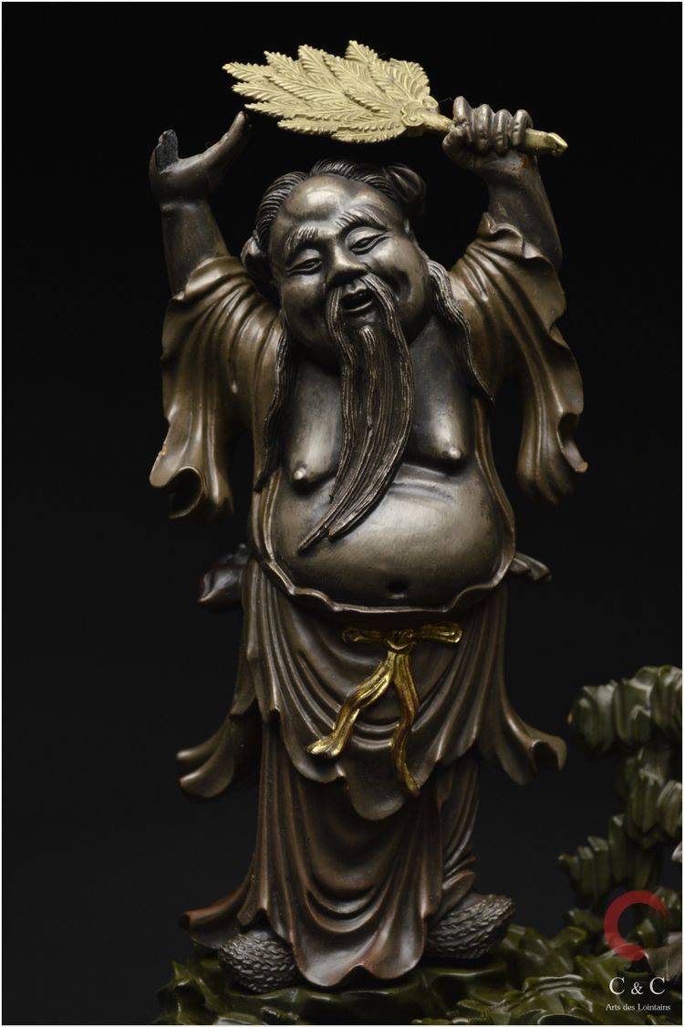 China, Qing Dynasty, 19th century, Polychrome lacquered wood group representing two Immortals