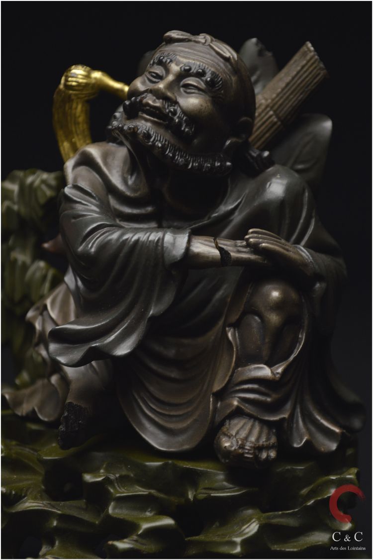 China, Qing Dynasty, 19th century, Polychrome lacquered wood group representing two Immortals