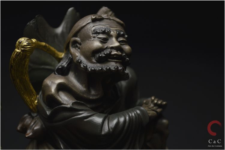 China, Qing Dynasty, 19th century, Polychrome lacquered wood group representing two Immortals
