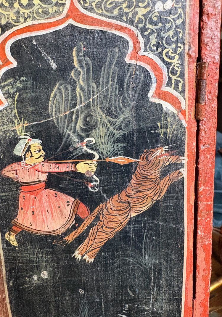 Gabinetto indiano in miniatura dipinto - Scene di caccia del Maharaja, India del Nord, XIX secolo
