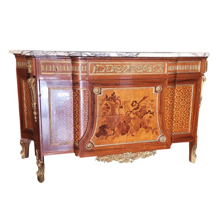Grosse commode en marqueterie et bronze, Napoléon III, début XXème siècle