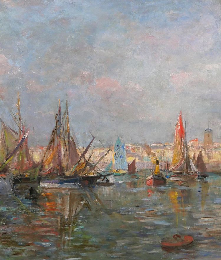 Edmond Petitjean 1844-1925 Les Sables d'Olonne, bateaux au port, tableau, paysage Vendée mer