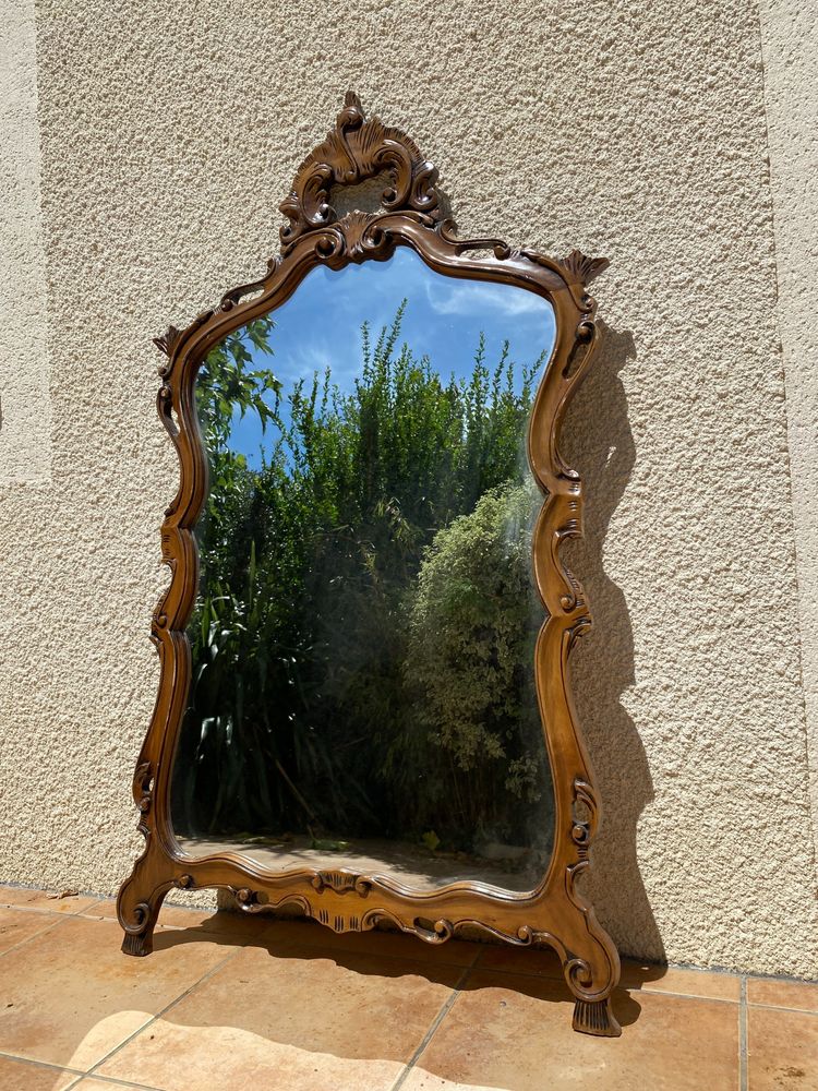 Miroir de style Rocaille en bois sculpté, Circa 1960 - 80x135 cm