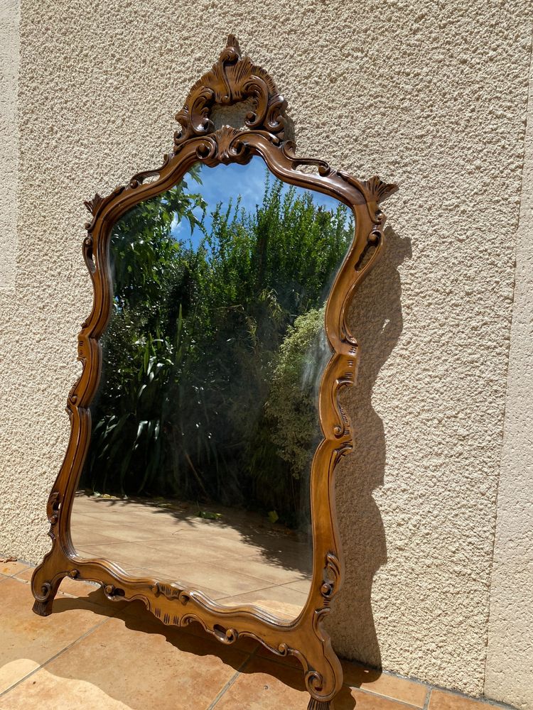 Miroir de style Rocaille en bois sculpté, Circa 1960 - 80x135 cm