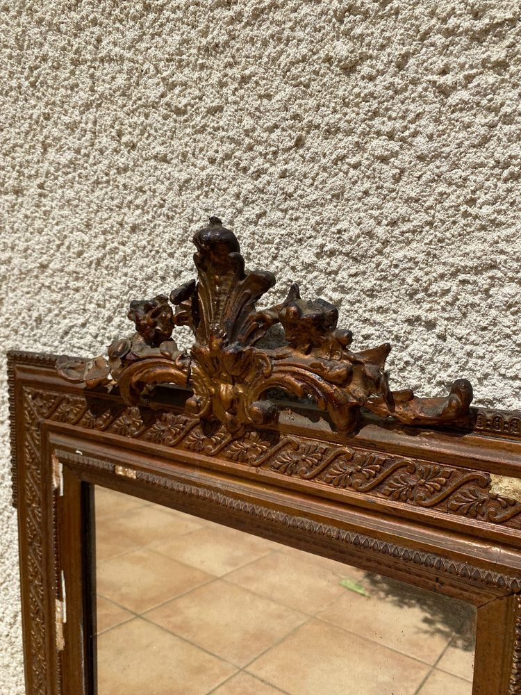 Miroir rectangulaire en bois à fronton ajouré, style Louis XVI, XIXème - 60 x 90cm