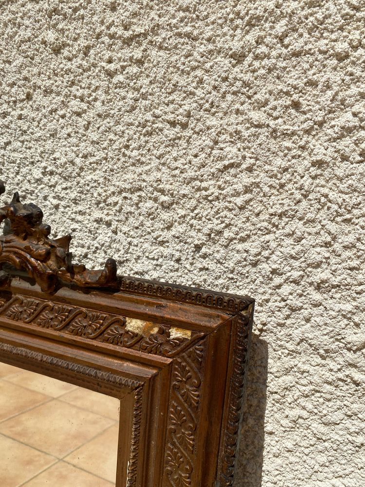 Miroir rectangulaire en bois à fronton ajouré, style Louis XVI, XIXème - 60 x 90cm