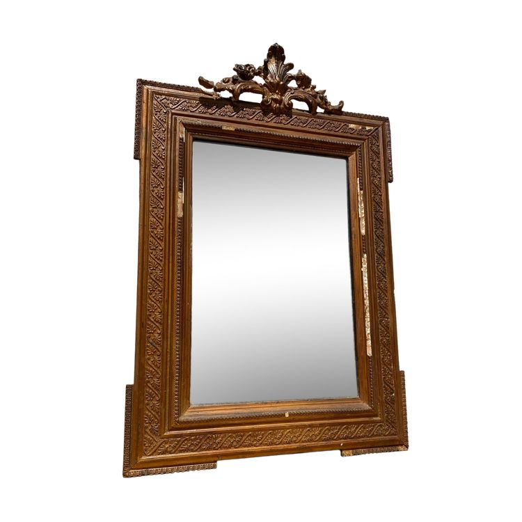 Miroir rectangulaire en bois à fronton ajouré, style Louis XVI, XIXème - 60 x 90cm