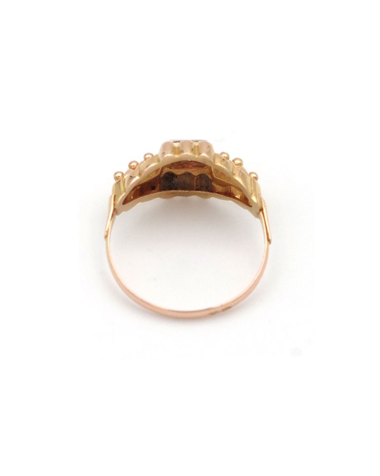 Anello solitario retrò con diamante in oro 18 carati, anello stile carro armato, anello vintage