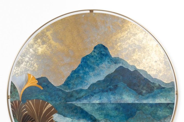 Gemälde mit Intarsien aus oxidiertem Messing. Contemporain.LS65302405P