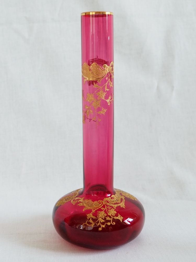 Pair of pink Saint Louis crystal vases - Massenet Gold gilt model