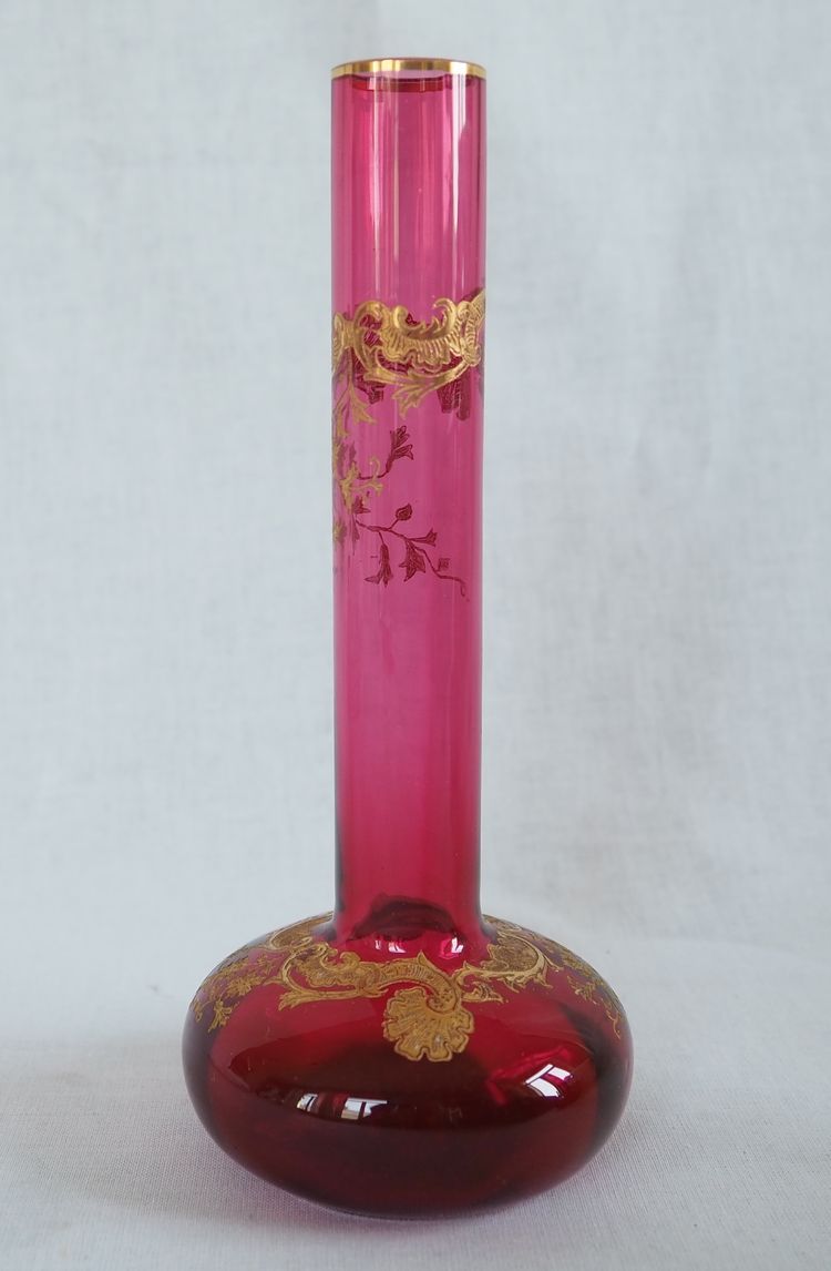 Pair of pink Saint Louis crystal vases - Massenet Gold gilt model