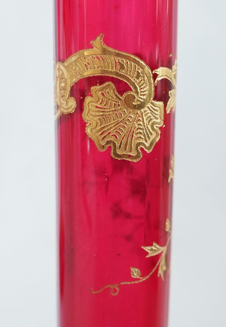 Pair of pink Saint Louis crystal vases - Massenet Gold gilt model