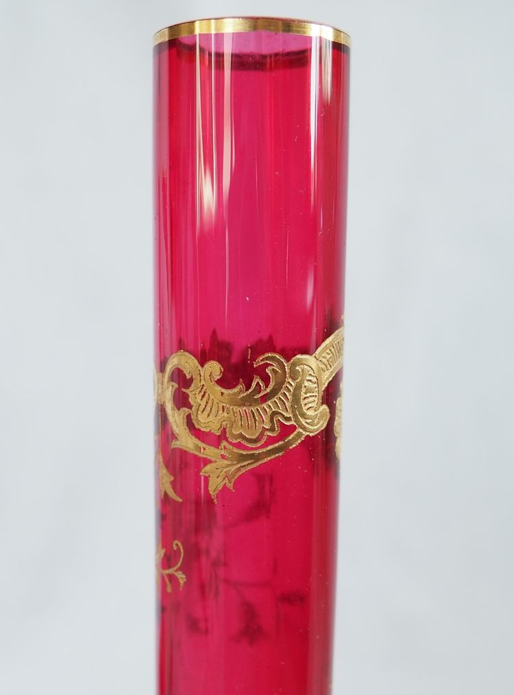 Pair of pink Saint Louis crystal vases - Massenet Gold gilt model