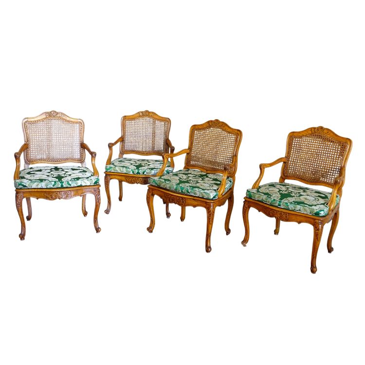 Mobilier de salon - 4 fauteuils cannés d'époque Régence Louis XV
