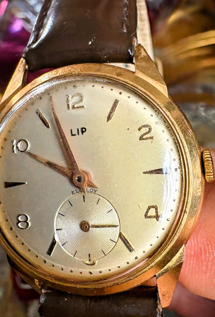 LIP Elgiloy Uhr aus 18k Gold - emblematisches Modell aus den 1950er Jahren in Originalverpackung
