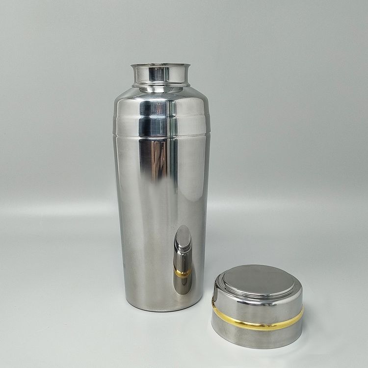 1970er Jahre Wunderschöner Cocktail-Shaker in Gold 24K und Edelstahl mit Eiskübel von Mepra. Hergestellt in Ita
