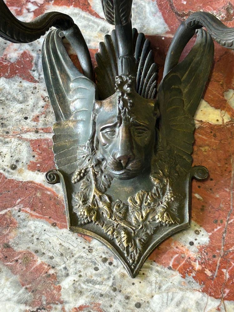 Pair Of Restoration - Empire Period Patinated Bronze Sconces