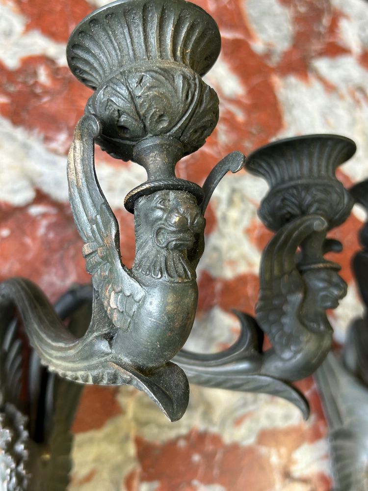 Pair Of Restoration - Empire Period Patinated Bronze Sconces