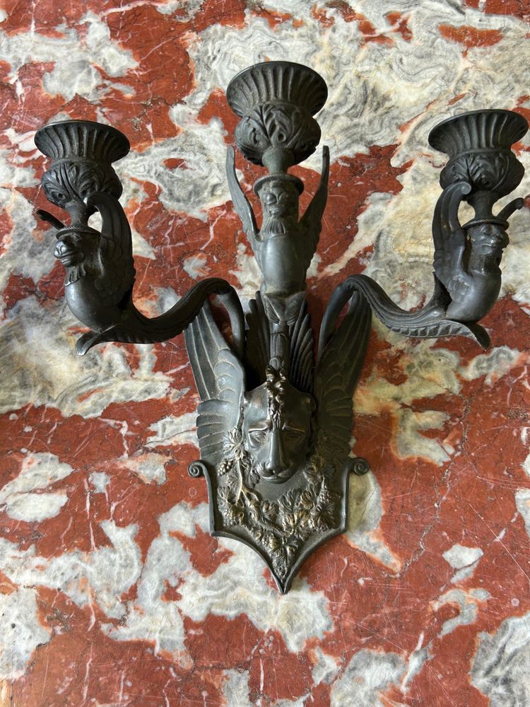 Pair Of Restoration - Empire Period Patinated Bronze Sconces