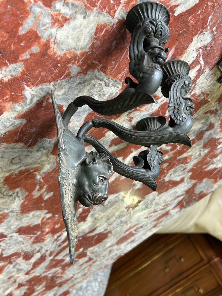 Pair Of Restoration - Empire Period Patinated Bronze Sconces