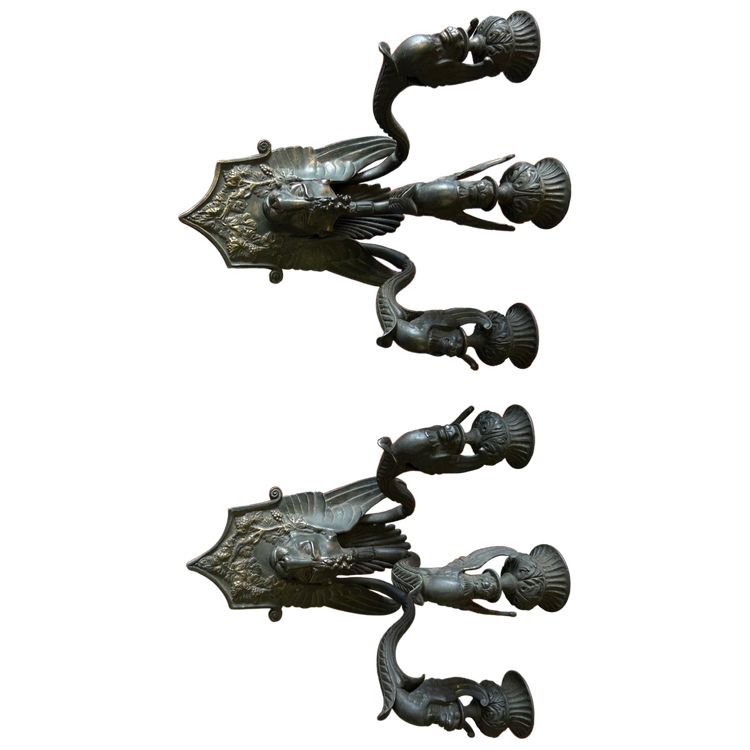 Pair Of Restoration - Empire Period Patinated Bronze Sconces