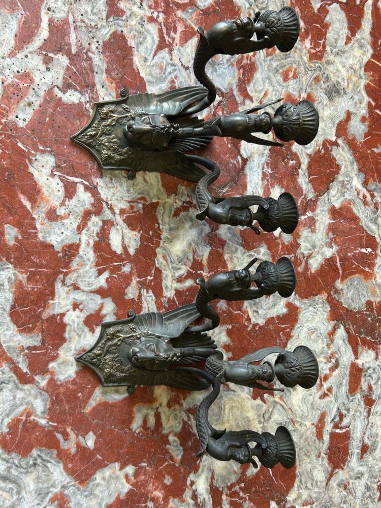 Pair Of Restoration - Empire Period Patinated Bronze Sconces