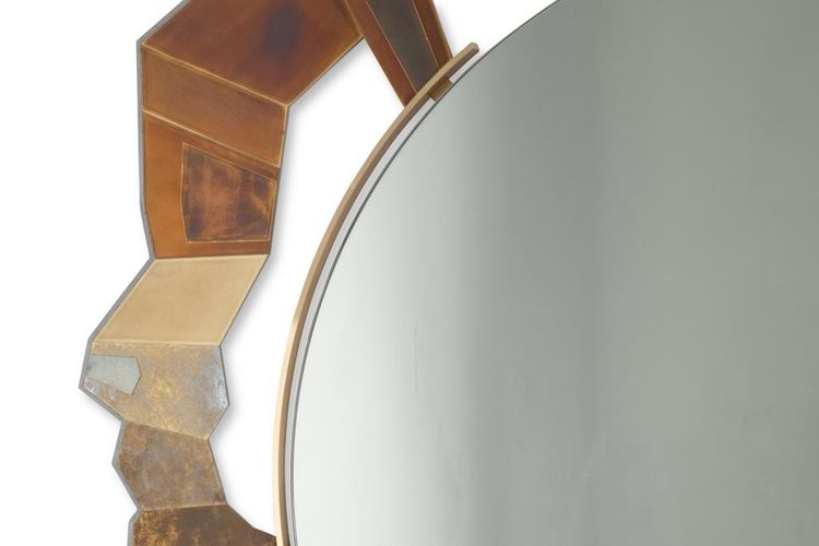 Specchio non strutturato in bronzo e ottone ossidato. Contemporain.LS65313002M