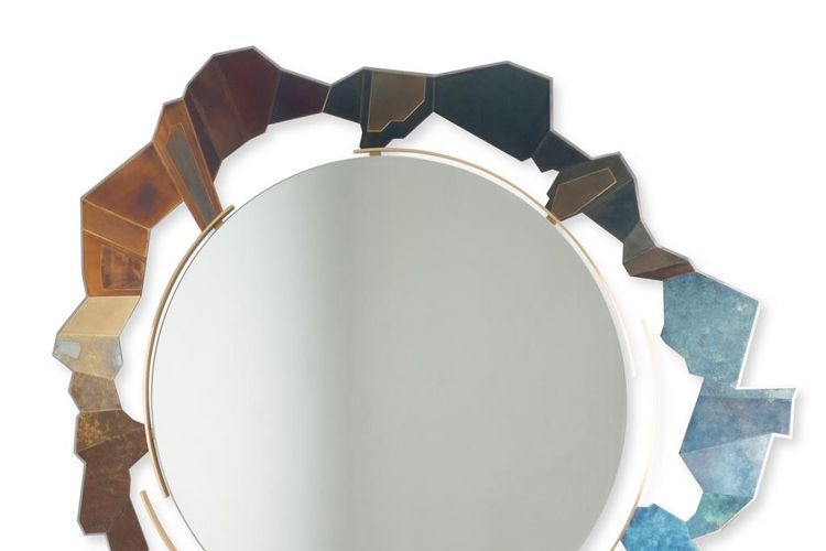 Specchio non strutturato in bronzo e ottone ossidato. Contemporain.LS65313002M