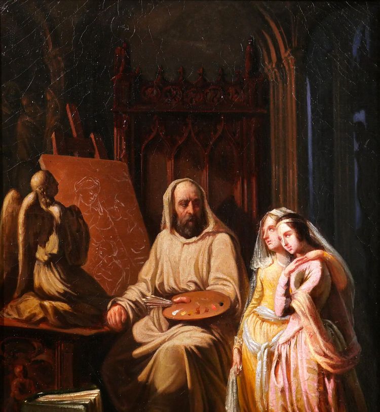 Scuola dei Trovatori 1830 circa Pittore nel suo studio, Fra Bartolomeo ? pittura Rinascimento Romanticismo