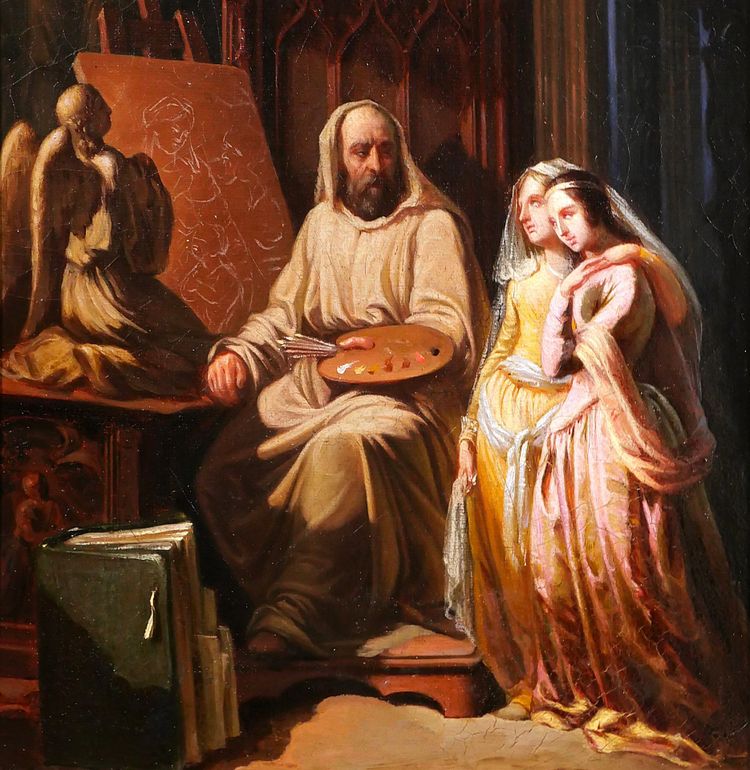 Scuola dei Trovatori 1830 circa Pittore nel suo studio, Fra Bartolomeo ? pittura Rinascimento Romanticismo