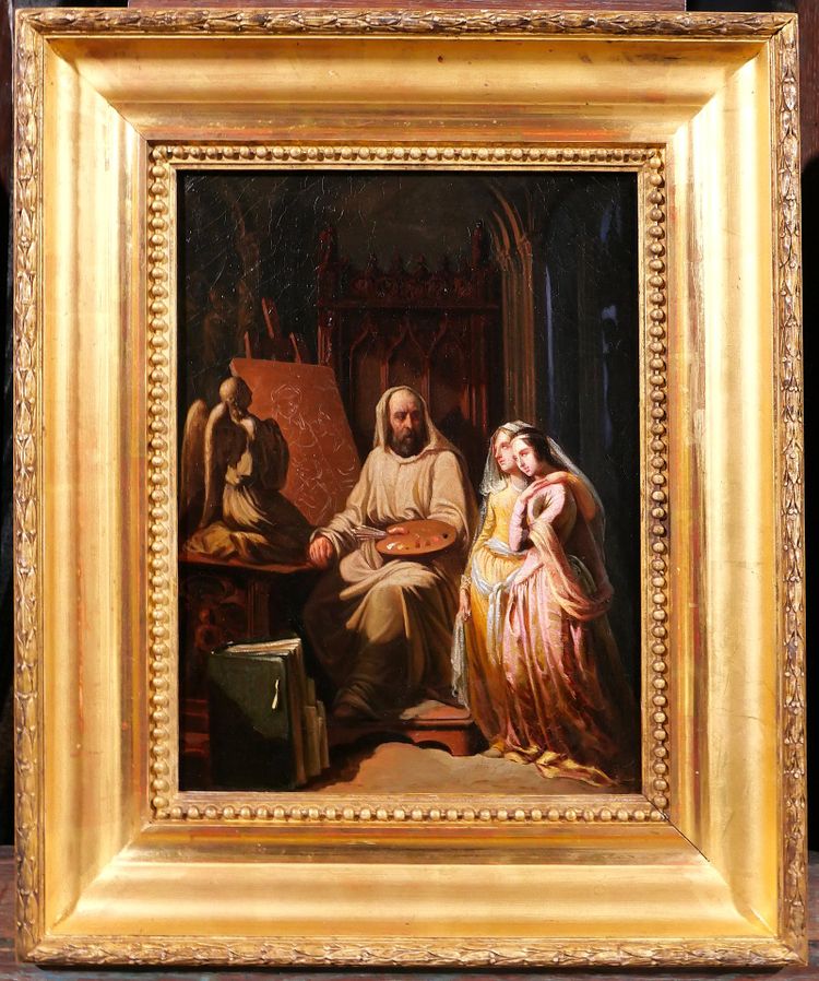 Scuola dei Trovatori 1830 circa Pittore nel suo studio, Fra Bartolomeo ? pittura Rinascimento Romanticismo