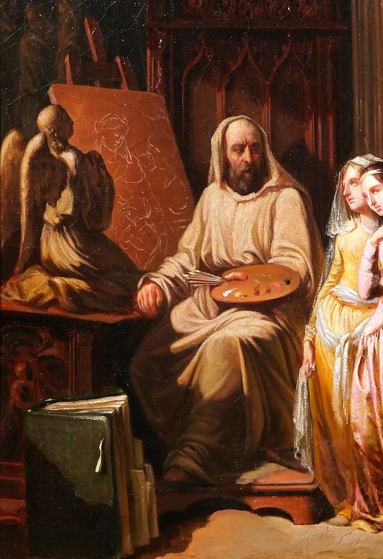 Scuola dei Trovatori 1830 circa Pittore nel suo studio, Fra Bartolomeo ? pittura Rinascimento Romanticismo