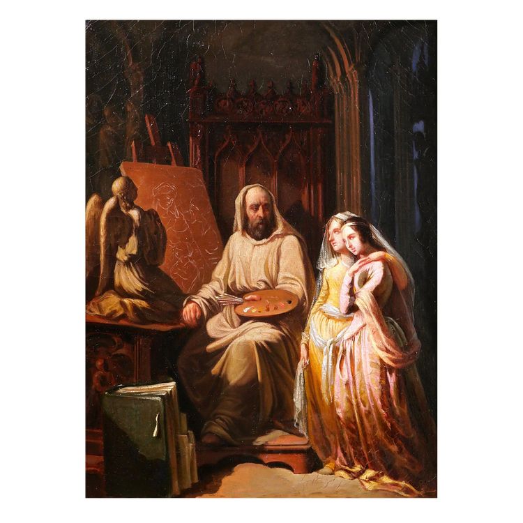 Scuola dei Trovatori 1830 circa Pittore nel suo studio, Fra Bartolomeo ? pittura Rinascimento Romanticismo