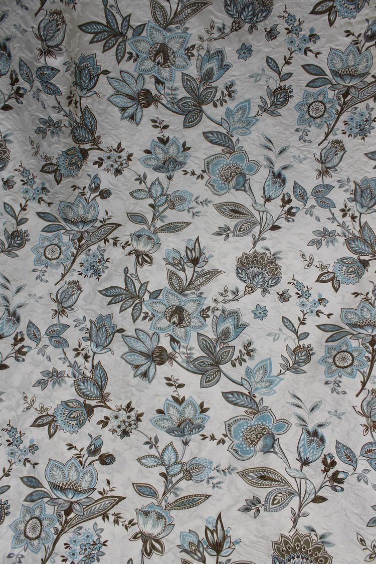 2 paires de rideaux tentures décor à l'Indienne en bleu époque 20ème