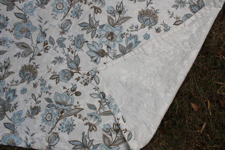 2 paires de rideaux tentures décor à l'Indienne en bleu époque 20ème