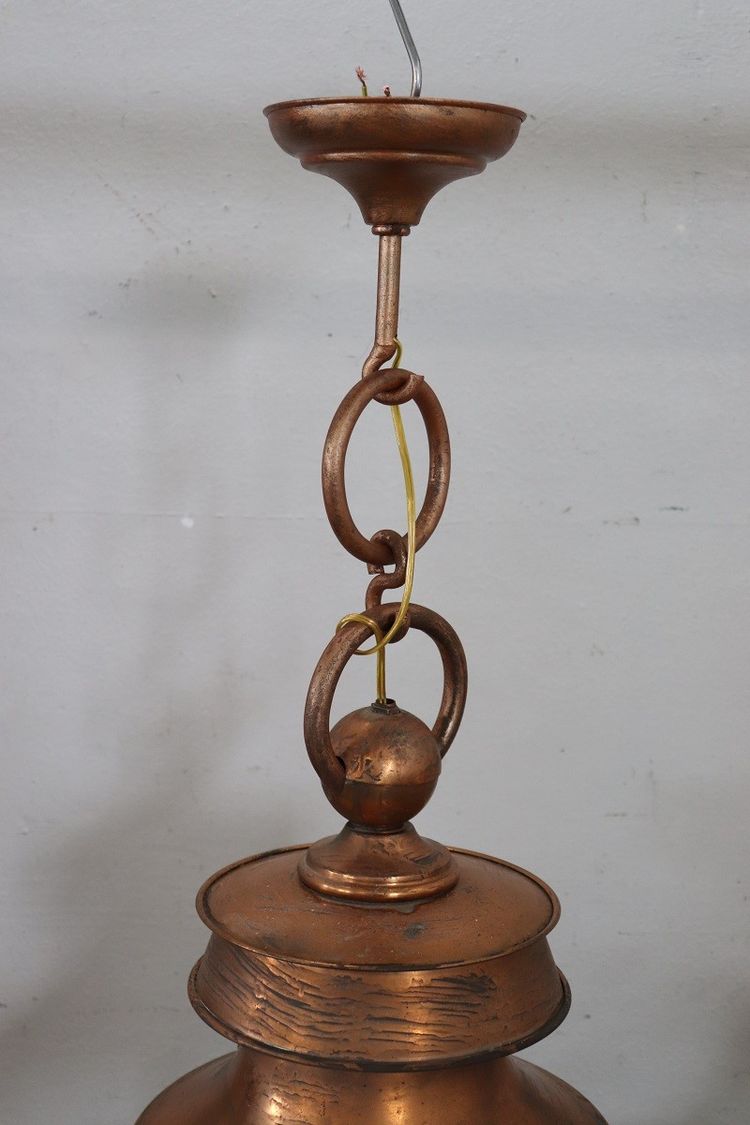 Grandes Lanternes Vintage en Cuivre et Verre, 1940s, Set de 2