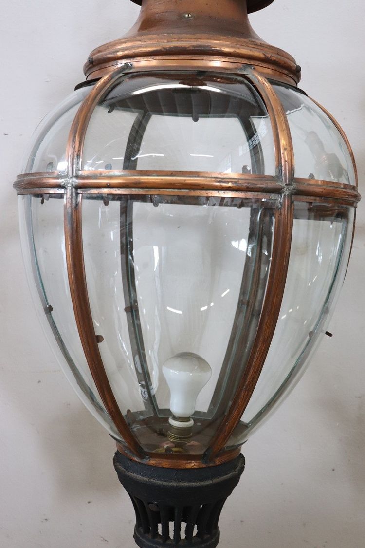 Grandes Lanternes Vintage en Cuivre et Verre, 1940s, Set de 2