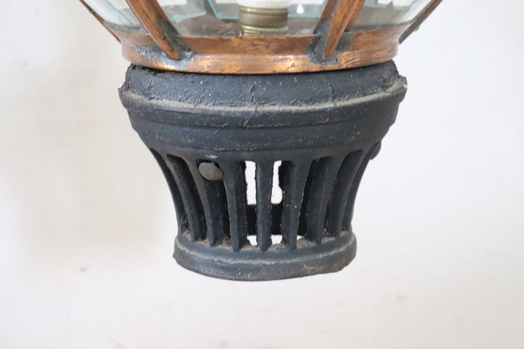 Grandes Lanternes Vintage en Cuivre et Verre, 1940s, Set de 2
