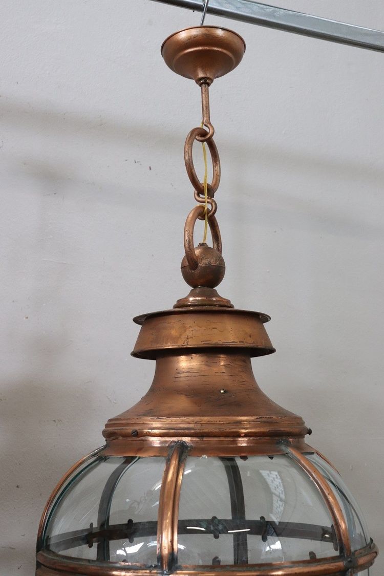 Grandes Lanternes Vintage en Cuivre et Verre, 1940s, Set de 2